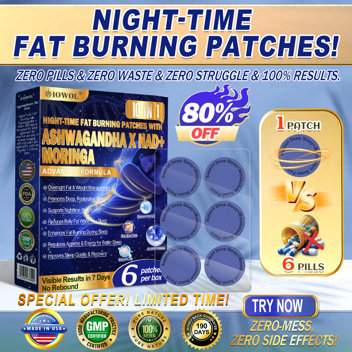 92% OFF IOWOL ® NIGHT-TIME FAT BURNING PATCHES! ZERO PILLS & ZERO WASTE & ZERO STRUGGLE & 100% RESULTS.Lose Weight Without Dieting Or Exercise